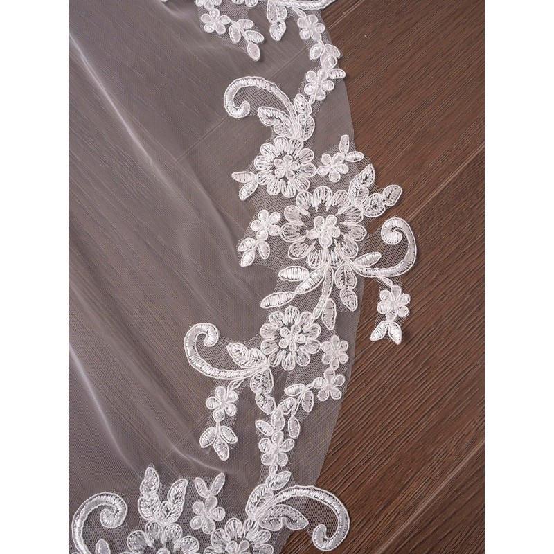 EllieHouse Womens Short Fingertip Length 1 Tier Lace White Wedding