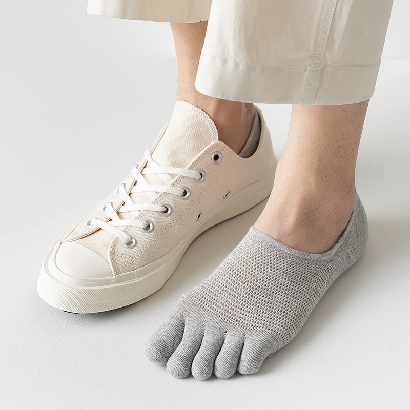 Yazon Men's 5 Toe Socks, Summer Ankle Socks, Cotton Mesh,
