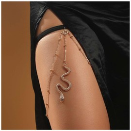 Aneneiceera Punk Layered Snake Leg Chain Vintage Snake Thigh Leg Chain Multi Layering Thigh Chain Summer Leg Thigh Chain Punk Serpent Body Chain Rave Bikini Thigh Body Chain Jewelry for Women (Gold)