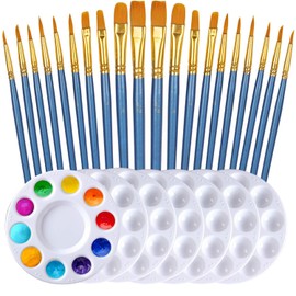 Paint Brushes Palettes Set, Fyvadio 20pcs Nylon Hair Brushes and 7 Paint Palette, Artist Brushes for Acrylic Oil Watercolor Canvas Face Rock Painting Party Painting