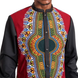 African Dashiki Suit for Men Kente Print Long Sleeve Outfit Clothing Shirts and Pants 2 Piece Traditional Attire TR6-V62 Large