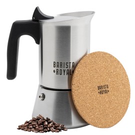 Barista Royal Espresso Maker for 4 Cups [200 ml] Made of Stainless Steel - Mocha Pot, Espresso Jug Suitable for All Types of Hobs - Dishwasher Safe