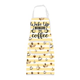 FUSTMW Coffee Lover Gifts Coffee Gifts Wake Up and Smell The Coffee Aprons for Barista Coffee Shop Aprons with Pockets (Coffee Apron)
