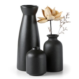 CEMABT Black Ceramic vase Set-3 Small Flower vases for Decor,Modern Boho Farmhouse Home Decor,Decorative vase for Pampas Grass&Dried Flowers,idea Shelf,Table,Bookshelf ，Entryway- Distressed