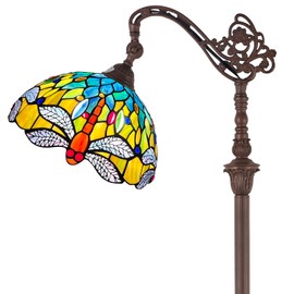 Capulina Tiffany Lamp Stained Glass Floor Lamp 62 Inches Tall Blue Orange Dragonfly Arched Adjustable Angle Tiffany Style Reading Floor Lamp for Living Room Bedroom Home Office