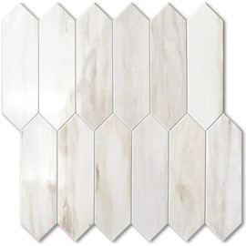 Vamos Tile Glossy Wood Marble Grain Backsplash Tile Peel and Stick, 12.8 x 12.8 Inch 10 Sheets Long Hexagon PVC Self Adhesive Mosaic Wall Tiles Stick on Backsplash for Kitchen and Bathroom