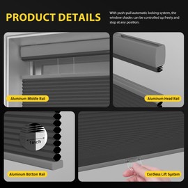 UNISHADES Top Down Bottom Up (TDBU) Cellular Shades Cordless Honeycomb Blinds for Indoor Windows, for Windows Size (34" W × 64" H) Colour (Black - Blackout)