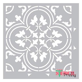 Louvre Museum Quatrefoil Mandala Tile Stencil Best Vinyl Large Stencils for Painting on Walls, Wood, Canvas, Floor -M (12" x 12") Food Grade Clear
