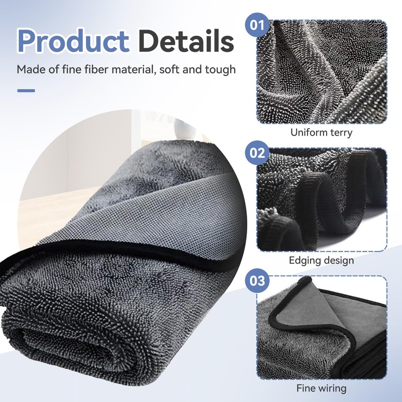 Shiny Wipes Shower Cleaning Cloths - 3pcs Super Absorbent Microfiber