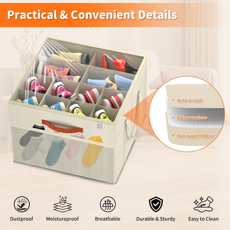 Aokeyee Shoe Organizer for Closet, 2 Pack Foldable Shoe Storage