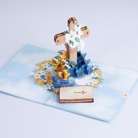 PALOX CRAFTS Signature Greeting Religious Easter Cross Pop Up Card, Creative Religious Easter Cross 3D Pop Up Card, Baptisms and more. Blank insert tag included.