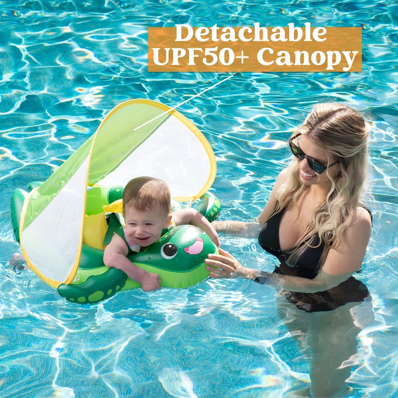 Sloosh Baby Swimming Floats with Removable Sun Canopy, Inflatable Baby