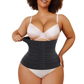 Nebility Waist Cincher Shapewear Tummy Control Plus Size Waist Trainers for Women Belly Trimmer Body Shaper Corset Girdle(2X,Black Plus Size)