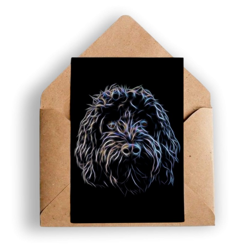 Fractal Artworks Black Cockapoo Greeting Card with Fractal Art Design.