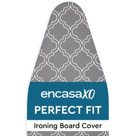 Encasa XO Ironing Board Cover and Pad 49"x18" - Thick 3mm Felt Padding, Drawstring Tightening & Lock, Easy Fit, Scorch & Stain Resistant, Fits Wide Ironing Board - Grey Tiles