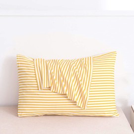 JELLYMONI 100% Natural Cotton Striped Pillowcases Set, 2 Pack White and Yellow Stripes Pattern Printed Pillow Covers with Envelope Closure(Pillows are not Included)(King(20"x36"))
