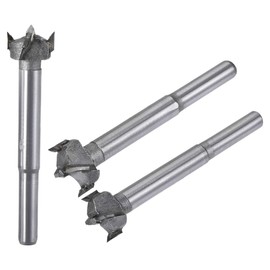 sourcing map Forstner Wood Boring Drill Bits 16mm 17mm 18mm Dia. Hole Saw Carbide Alloy Steel Tip Round Shank Cutting for Hinge Plywood Wood Tool 3in1 Set