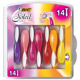 BIC Premium Shaving Razor Set with Aloe Vera and Vitamin E Lubricating Disposable Razors for Women, Strip Soleil Color, 14-Count, 3 Blades (Packaging May Vary)