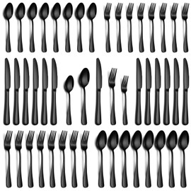 PHILIPALA 40 Piece Black Silverware Set, Stainless Steel Flatware Set for 8 Food Grade Cutlery Utensil Set Include Knife Fork Spoon Mirror Polished Dishwasher Safe