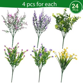 Hananona Hananona 24 Pcs Bundles Artificial Flowers Outdoor, Faux Artificial Plants Shrubs Plastic Flower Bulk for Hanging Planter Porch Window Home Wedding Fall Summer Decor (24, Multiple Color)