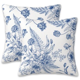 Naqiuli Blue Flowers Throw Pillow Covers Set of 2 Peony and Ferns Pillow Covers 16x16 Inch Modern Farmhouse Home Decorative Pillow Cases Cushion Cover for Sofa Living Room Office