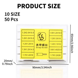SHYSBV 50pcs Watch Strap Pins Screw, 10 Sizes Watch Strap Repair Kit, Metal Watch Band Strap Screw Set with Storage Box, Watch Repair Tool Accessories