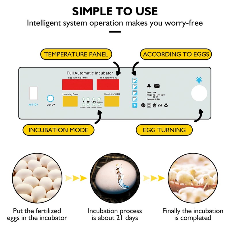 Egg Incubator,Egg Incubator with Automatic Egg Turning and Humidity Control,Poultry