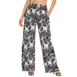 Urban CoCo Women's Boho Palazzo Pants Wide Leg Beach Pants High Waisted Lounge Pants with Pockets(L, 10)