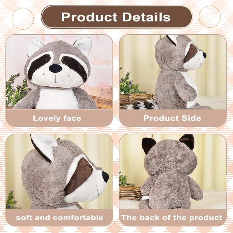 Soft Toy Raccoon, Realistic Raccoon Plush Toy, 2 Pieces, Cuddly