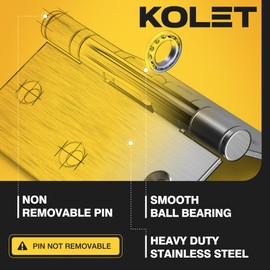 KOLET Ball Bearing Door Hinges, 3.5 Inches Door Hinges, 5/8'' Radius Corner Heavy Duty Stainless Steel Hinges, Smooth and Quiet, Non Removable Pin, Brushed Nickel, 3 Pack
