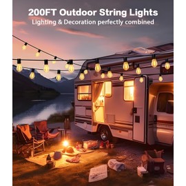 Tenmiro 200FT LED Outdoor String Lights with Remote, 74+2 Shatterproof Bulbs Dimmable Timing 3 Light Modes Outside Patio Lights for Backyard Porch Deck Garden Balcony Pool party Hanging Lighting Decor