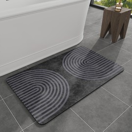 MontVoo -Bath Mat Rug-Rubber Backing Non Slip Quick Dry Absorbent Thin Bathroom Rugs Fit Under Door-Faux Suede Surface Bathroom Floor Mats-Shower Rug for in Front of Bathtub Shower 16"X24" Iron Arc