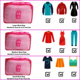 GUIFIER 6 Set Packing Cubes Laundry Pouch, Travel Storage Bag Organizer Pouch, Luggage Packing Organizer Bags, Travel Cubes Compression Bags for Backpack Suitcases Travel Accessories(Hot Pink)