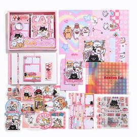 Auguro Cat Theme Cute Scrapbook Kit A6 Grid Notebook Kawaii Stationery Set Junk Journal Kit Scrapbooking Supplies Craft DIY Gift for Adult Teen Girl DIY Journal kit for Girls