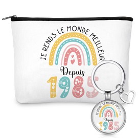 Perthlin Birthday Gift Set for Women Cosmetic Bag and Keyring Gift with Year and Rainbow Travel Gift for Mother Grandmother Colleague Nurse, 1985, 1985, 40 years