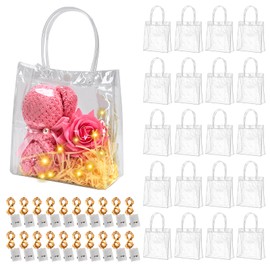 20Pcs Clear Gift Bags and LED Light Set, 20 Bolsos de Plástico Transparente con 20 Luces LED, Bolsas de PVC Transparente Reutilizables para Boda Cumpleaños Baby Shower Productos para Fiestas