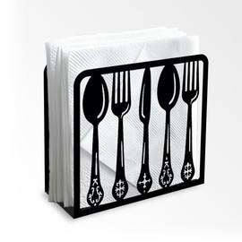 Doodlream Tableware Decorative Black Metal Napkin Holder for Table, 12 x 12 x 5cm Standing Napkin Holder for Home Kitchen Restaurant Picnic Party Coffee Bar Dining Room