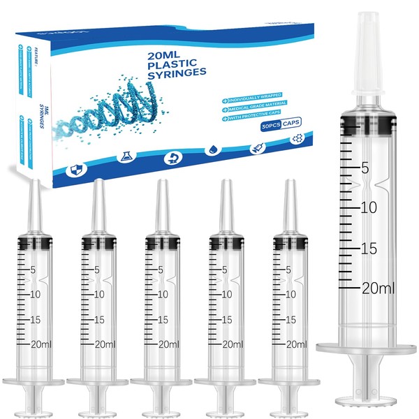 20 ml Syringe with Lid, Pack of 30 Reusable Syringes