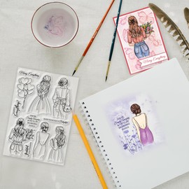 GLOBLELAND Woman Flower Clear Stamps for Cards Making Lady's Back Silicone Clear Stamp Seals Transparent Stamps for DIY Scrapbooking Photo Album Journal Home Decoration