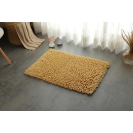 SHIKARA 100% Organic Cotton Bathroom Rug, Luxury Non Slip Ultra Soft & Water Absorbent Premium Tufted Shaggy Bath Rug Perfect for Tub & Shower, Toilet Floors, Door Mat (34"x24", Yellow Ochre)