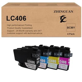 ZHINGUAN Remanufactured LC406BK LC406C LC406M LC406Y for LC406 Ink Cartridges MFC-J4335DW MFC-J4345DW MFC-J4535DW MFC-J5855DW MFC-J5955DW MFC-J6555DW MFC-J6955DW Ink Cartridge (4-Pack)