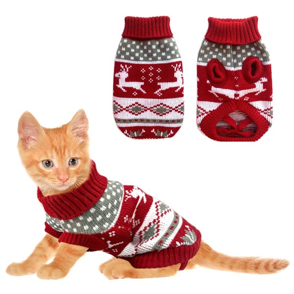Vehomy Dog Christmas Sweaters Pet Winter Knitwear Xmas Clothes Classic Warm Coats Reindeer Snowflake Argyle Sweater for Kitty Puppy Cat-XS