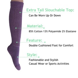AWS/American Made Slouchy Scrunch Cotton Slouch Socks for Women Shoe Size 5 to 10 (Purple, 1 Pair)