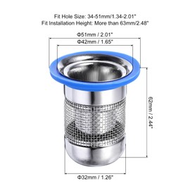 sourcing map Shower Floor Drain Odor Preventer, 62 x 42mm/2.4" x 1.6" One Way Drain Valve Sewer Core Stainless Steel Floor Drain Anti-Odor Plugs for Bathroom Kitchen Balcony