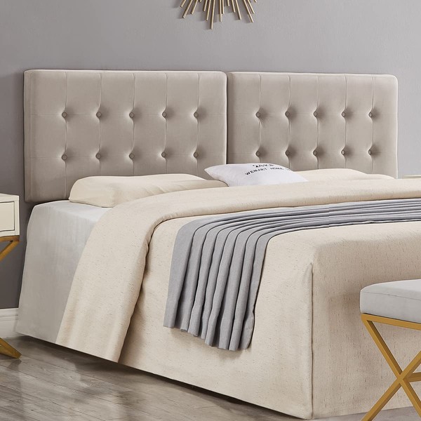 24KF Taupe Wall Mounted Tufted Button King Headboard, Soft Comfortable