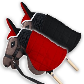 SKIPPI Reversible Blanket and Fly Cover for Hobby Horse - Red and Black, Hobby Horse Accessories, Two Tone Horse Blanket and Fly Ears for Hobbyhorse A3 and A4