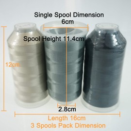 New brothread Set of 3 Various Grey Colours Polyester Machine Embroidery Thread Giant Spool 5000 m for All Embroidery Machines