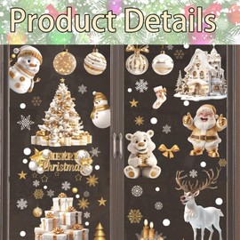 150 Pcs A Total of 9 Sheets Christmas Window Stickers Christmas Decorations for Windows Double 3D Large Christmas Window Sticker with Santa Claus Snowman Reindeer Snowflakes for Windows Christmas
