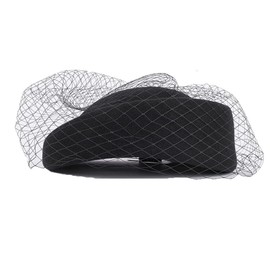 Wool Felt Vintage Beret Wedding Top Hats for Women Elegant Church Fedoras with Veil Ladies Cap Autumn Winter Black