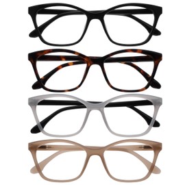 OPULIZE KAT Reading Glasses - 4-Pack - Cat-Eye Frame - Black, Brown, Grey, Taupe - Men & Women - Spring Hinges - RRRR59-127U - +1.50